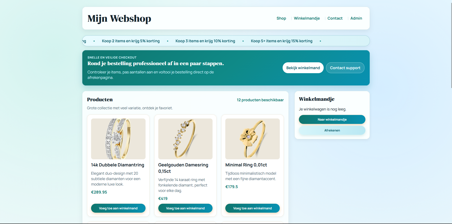 Voorbeeld van de voorkant van de website